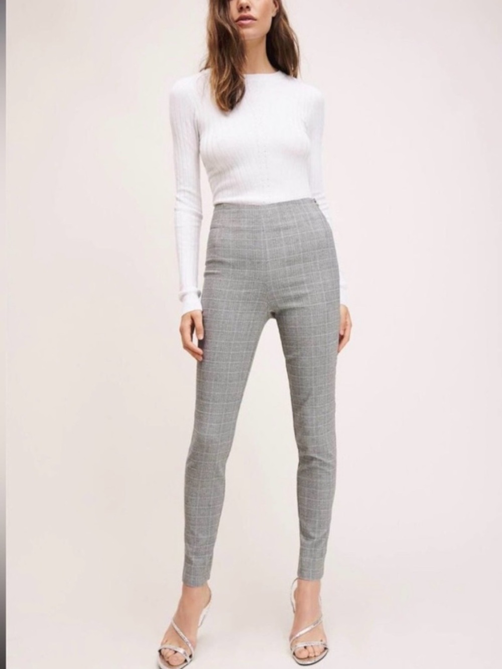 NEW Dynamite High-Waist Gray Plaid Trousers Dress Pants NWOT